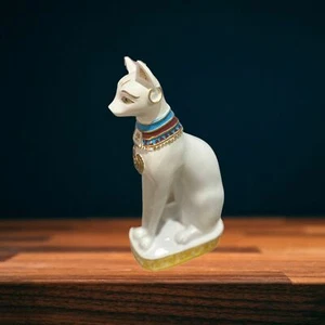 Egyptian Cat Bastet Goddess White Statue Figurine 8" - Picture 1 of 4
