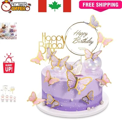 22-Piece Elegant Butterfly Cake Decorations with Happy Birthday Acrylic Toppers Foto 1 de 4