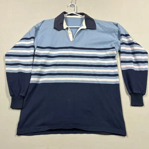 Vintage KooGa Cotton Long Sleeve Blue Rugby Polo Shirt Mens Large L Flawed - Picture 1 of 12