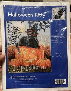 Vintage Halloween Kätzchen schwarze Katze Kürbis Kreuzstich Kit Jeanette Crews 6,5" x 8" - Bild 1 von 8