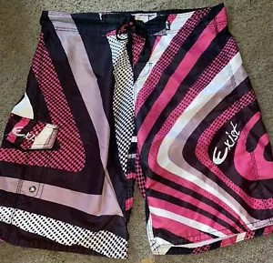 EXIST Miami Checkered Waves Pink/Black Boardshorts Swim Beach Surf Trunks SZ XL - Picture 1 of 9