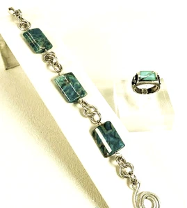 925 Sterling Silber, blau Crazy Lace Achat, Handwerk Stil Armband & Ring Set - Bild 1 von 6
