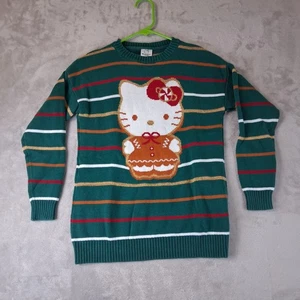 Suéter HELLO KITTY Pan de Jengibre Rayas Medianas Navidad Vacaciones Verde Dorado - Imagen 1 de 7