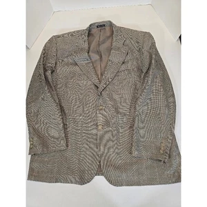 ADOLFO Mens 48R Brown Houndstooth Silk Wool Blazer Sport Coat Jacket - Picture 1 of 6