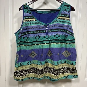 Boho Azteken Tank Top Damen 2X Tribal Print Ärmellos Festival Bunt Ethno - Bild 1 von 7
