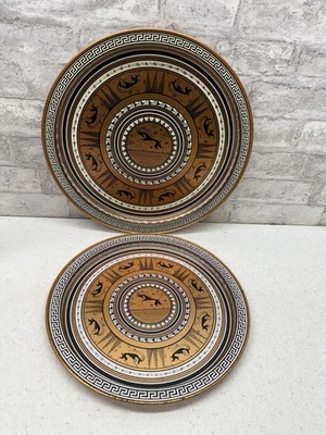Vintage Grecian Etruscan Metal Tray Copper Color Gazelle Greek Key Set Of 2 - Image 1 of 4