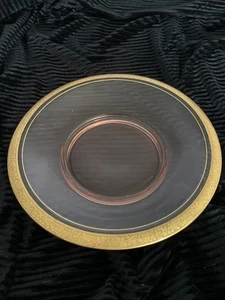 Vintage / Antique Pink Glass Gold Embossed Serving Plate 9.5 in Possibly Tiffin - Picture 1 of 8