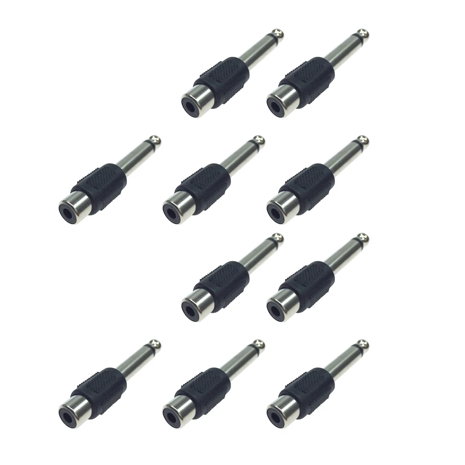 10pcs 59mm RCA Female Jack To 6.3mm 1/4" Male Mono Plug Audio Adapter Connector - Image 1 of 4