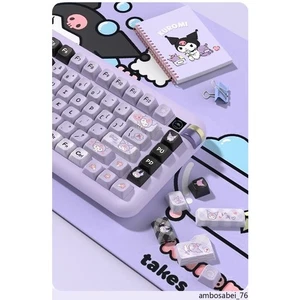 Teclado mecánico Kuromi lindo negro rosa púrpura teclas decoración Alicia regalo - Imagen 1 de 12
