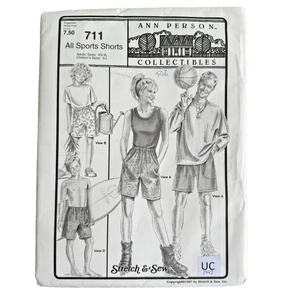 Vtg Stretch & Sew 711 Sewing Pattern ALL SPORTS Shorts & Swim Trunks Kids Adults - Picture 1 of 4