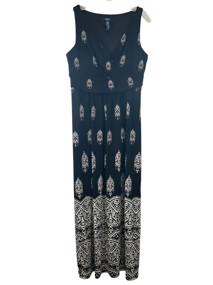 Chaps ladies maxi dress large black white casual day batik print career - Image 1 of 4