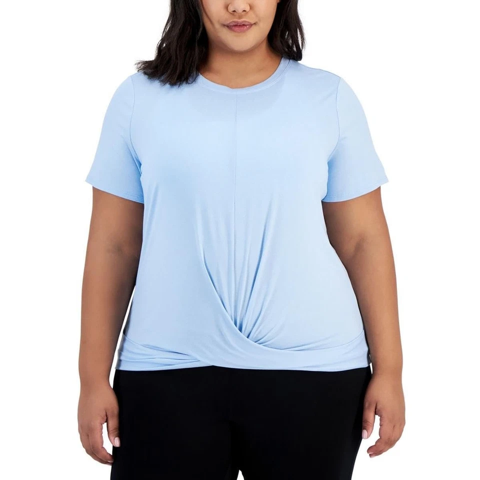 ID Ideology Plus Size Active Solid Twist-Front Top Skysail Blue 2X