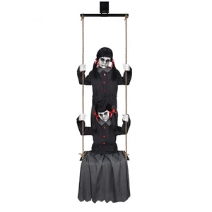 Animated Swinging Twins 5.5 FT Halloween Animatronic Creepy Sisters Decor Sound - Picture 1 of 3