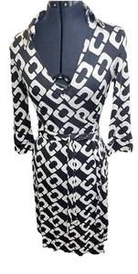 Diane von Furstenberg Wrap Dress Size US 8 Black Justin Chain Link  DVF *Flaws - Picture 1 of 10
