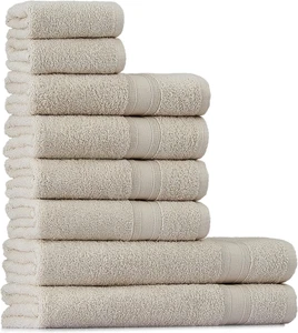 Set Asciugamani Bagno Beige, Hotel, Cotone, 2 Telo Doccia 70X140Cm + 4 Asciugama - Foto 1 di 12