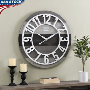 Rustic Wood Wall Clock Farmhouse Planks Design Oversized Decorative Timepiece US - Picture 1 of 13