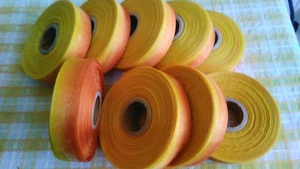 9 Rollen 25mm Bicolor Gelb/Orange Weich Organzaband 100mts pro Rolle C480 - Bild 1 von 3