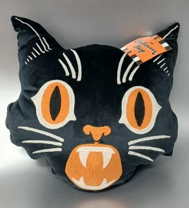 Vintage Style Halloween Black Cat Throw Decorative Pillow Home Decor NEW 16"x16" - Picture 1 of 3