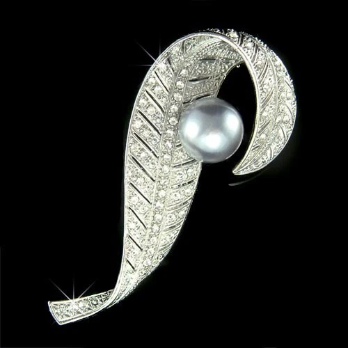 ~ Broche Prendedor Floral Flor Cristal Swarovski Hoja Perla Gris Hecho con Nuevo Foto 1 de 1