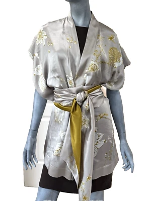 CARINE GILSON, Bélgica 100% Seda Satén Manga Corta Kimono con Obi Talla Mediana Foto 1 de 4