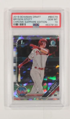 2019 Bowman Chrome Draft Bryson Stott Sapphire Edition PSA 10 Gem Mt #BDC-79 - Image 1 of 3