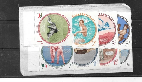 DOMINICAN REPUBLIC SC#525-529 +C115-7 1960 OLYMPIC SPORTS MH OLD STAMP SET LOT Cover
