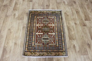 Alfombra pequeña de lana oriental tradicional fina hecha a mano 88 x 65 cm - Imagen 1 de 5