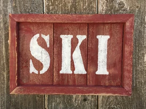 SKI Sign Cabin Lodge Lake Pub Wall Shelf Winter Snow Decor Rustic Wood Handmade - Picture 1 of 7