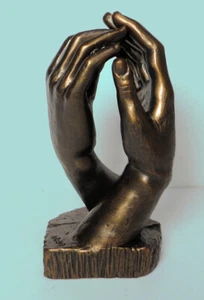 Auguste Rodin Cathedral Clasping Hands Cast Bronze Desk Sculpture 7" - Picture 1 of 3