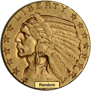 US Gold $5 Indian Head Half Eagle - VF Condition - Random Date - Picture 1 of 2