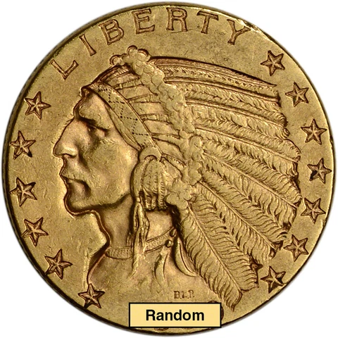 US Gold $5 Indian Head Half Eagle - VF Condition - Random Date Cover