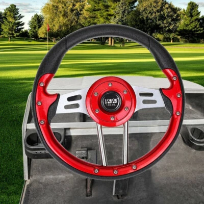 10L0L RED Golf Cart Steering Wheel W/ Chrome Adapter For Yamaha Club Car EZGO TXT RXV