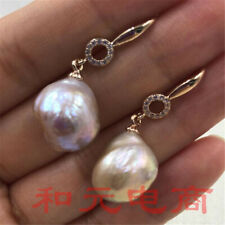 HUGE baroque purple south sea pearl earrings 18K gold dangler purple