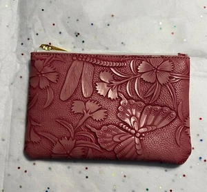 Leather Flowers Dragon Fly Coin Credit Card Wallet Pouch Case Bag Zipper & Hook - Picture 1 of 10