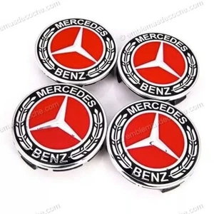 4 x Tapabujes Centros de Rueda para Mercedes Benz rojos 75mm - Picture 1 of 4