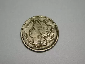 OLD US COINS 1866 THREE 3 CENT NICKEL - Picture 1 of 7