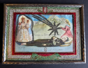 Stampa vintage incorniciata retro dipinta litografia ricordo religioso cattolico impreziosita - Foto 1 di 4