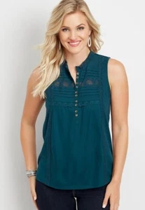 NWT Maurice’s Solid Ribbed Crochet Trim Henley Tank Top SZ XS - Picture 1 of 11
