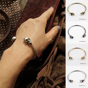 Skull Bracelet Bangle Silver, Gold or Black Gothic Halloween Bohemian A176 - Picture 1 of 6