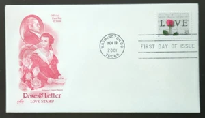 34c Love Series: Rose and Love Letter # 3551 FDC 2001 Artcraft - Picture 1 of 2