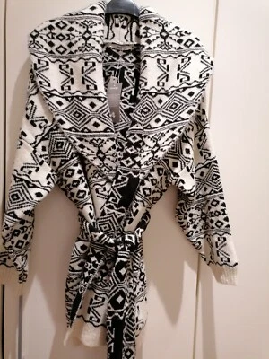 George Black/White warm Cardigan with Lapel & Belt Size 12/14. New with Tags.  - Image 1 of 4