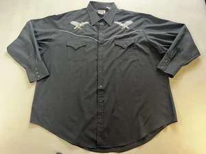 VTG Men's 3XL ELY CATTLEMAN Black Snap Western Long Sleeve Shirt W/ Eagles - Picture 1 of 12