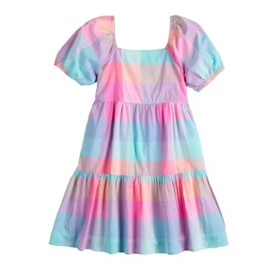 SO Pastel Plaid Dress with Puff Sleeves, Size xs ( 6/6x) - Picture 1 of 3