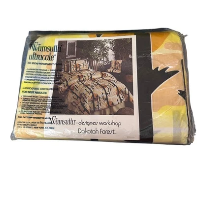 Wamsutta King Fitted &  Flat Sheet Dakotah Forest 1970's Vintage - Image 1 of 4