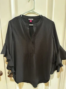 Vince Camuto Women’s Black Split-Neck Ruffle Sleeve Blouse Top Size Med - Picture 1 of 11