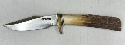 CUCHILLO RANDALL VINTAGE MODELO 84 PÁJARO Y TRUCHA, MANGO DE CIERVO CALABAZA DE LATÓN CON FUNDA Foto 1 de 4