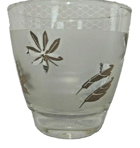 Glass Tumbler Libbey Gold Foliage Leaf Pattern Short 3.5" Tall MCM Vintage - Picture 1 of 4