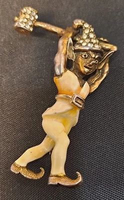 Broche de Elfo Esmalte Marvella Martillo Estrás Pin Pixie Troll Hada Naranja Amarillo Foto 1 de 4