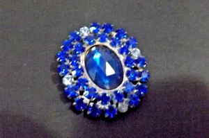 Vintage Czech Rhinestone Button - Blue & White Stones (4817) - Picture 1 of 3