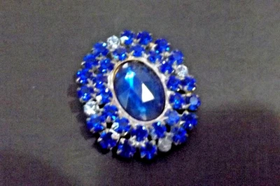 Vintage Czech Rhinestone Button - Blue & White Stones (4817) - Image 1 of 3